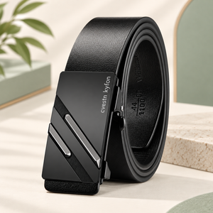 Men's Automatic Buckle Leather Belt Black