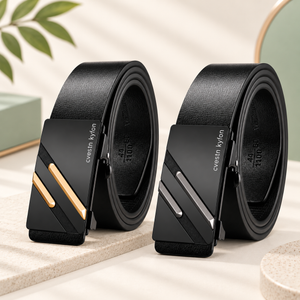 Men's Automatic Buckle Leather Belt Black